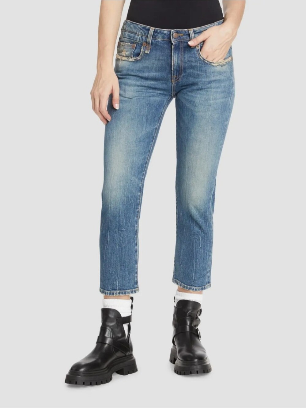 R13 Jeans In Boy Straight Cropped Straight Jeans Size 25 Wash Kelly Stretch